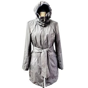 Cole Haan Women's Coat Sz M Dark Brown Removable Quilted Lining Hidden Hood